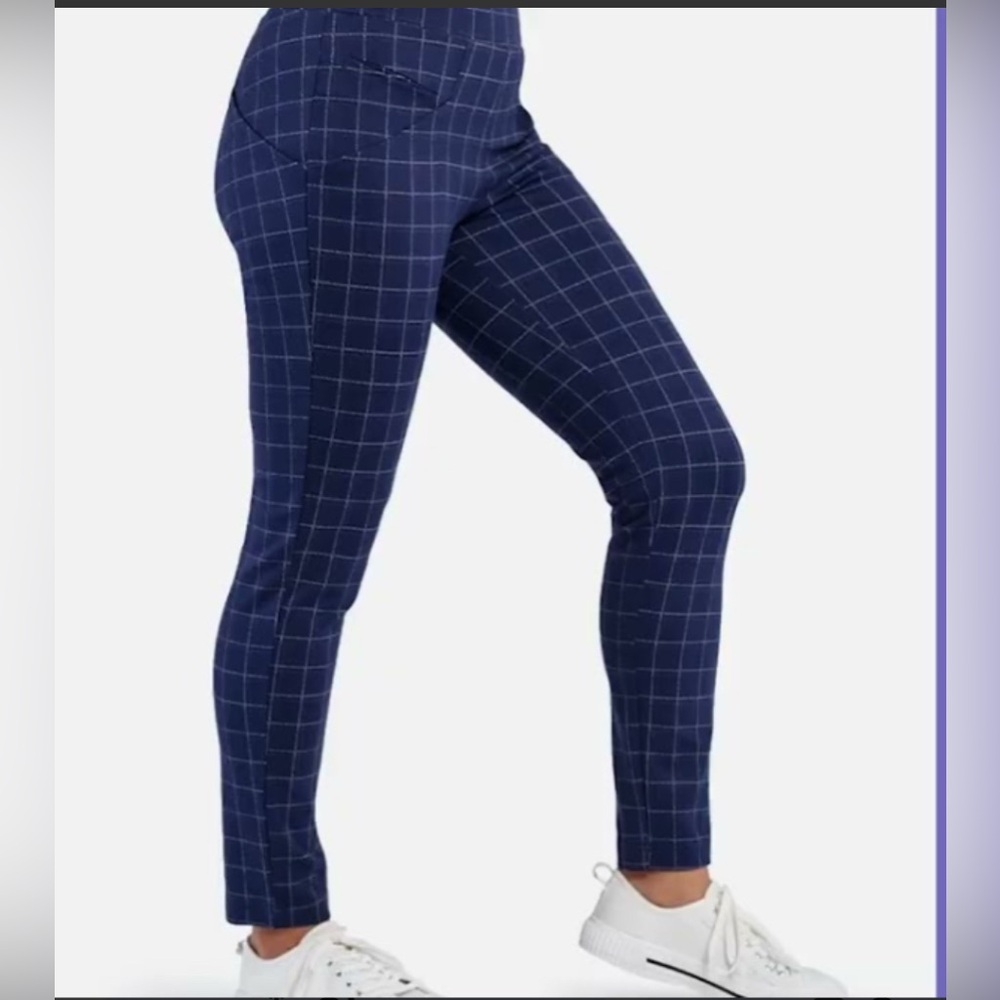 Betabrand Dress Pant Yoga Pants-  Blue Checkered, size L